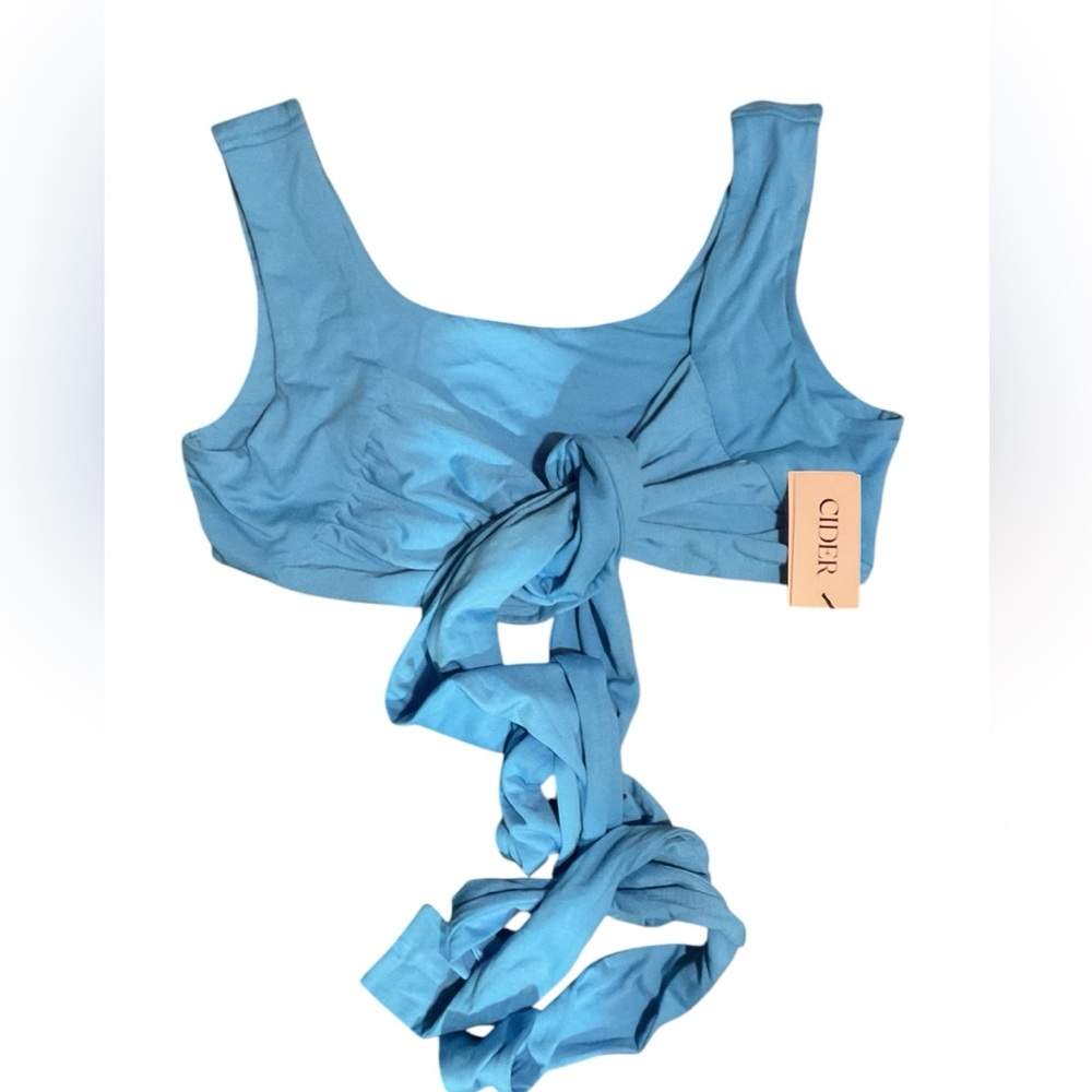 NWT Cider Blue Shirred Front Tye top with Tie Detail